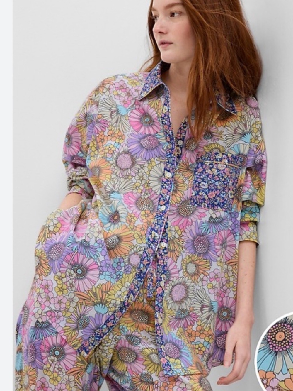 GAP Body Floral Two-Piece Pajama Set in soft cotton poplin - Picture 3 of 16